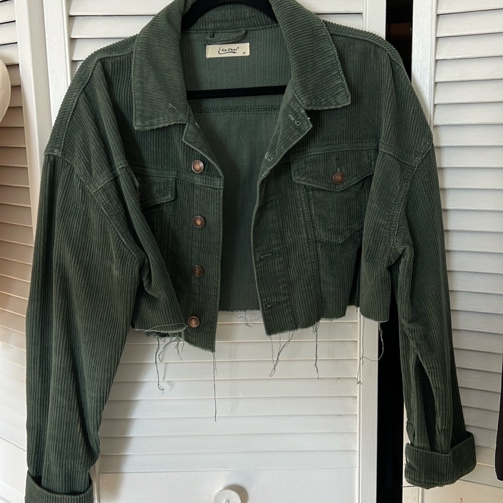 Green corduroy cropped jacket